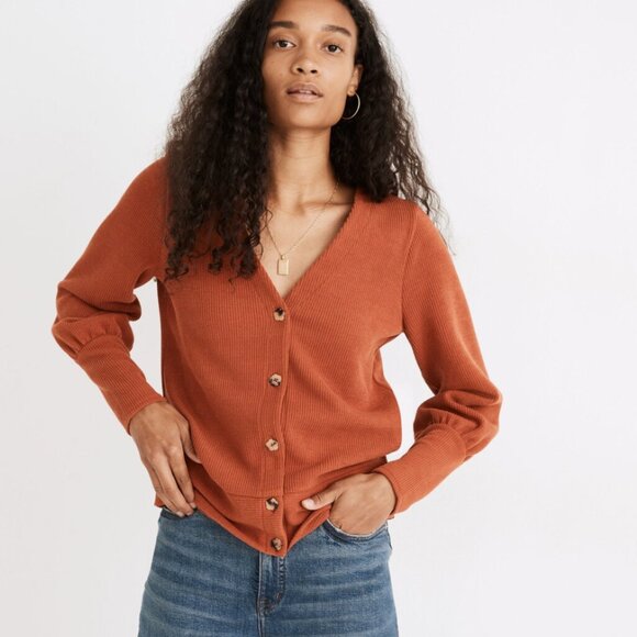 Madewell Orange Rust Ottoman Ribbed Knit Cardigan Sweater Buttons - Picture 1 of 2